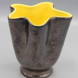 Vase vintage ceramique jaune et noir design annees 50 60