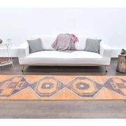 2'9x11'4 vintage orange geometric Turkish hand-knotted runner rug 87x348