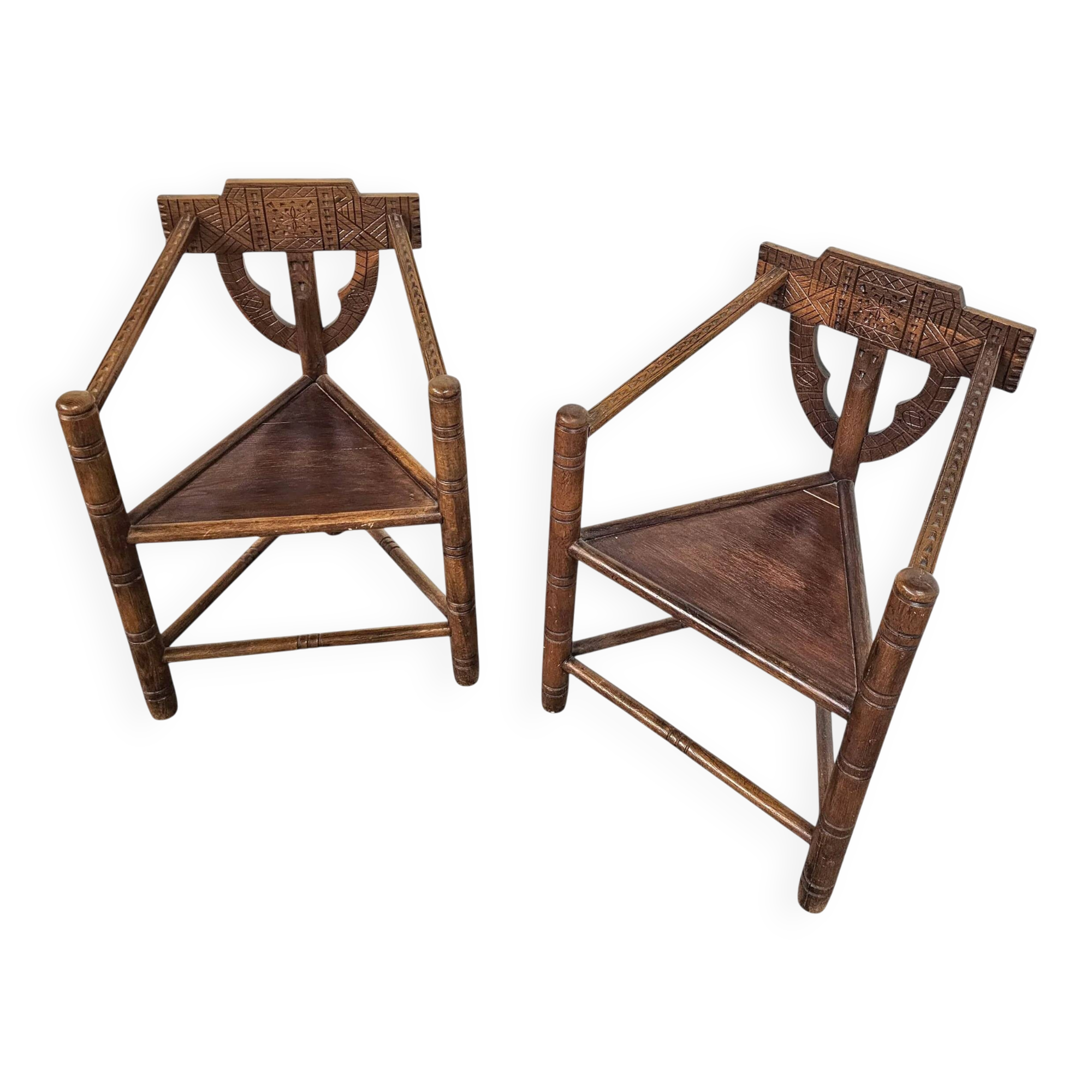 Carved Swedish monk chairs, style attributed to Bernhard Hoettger, made in Sweden, 1940s