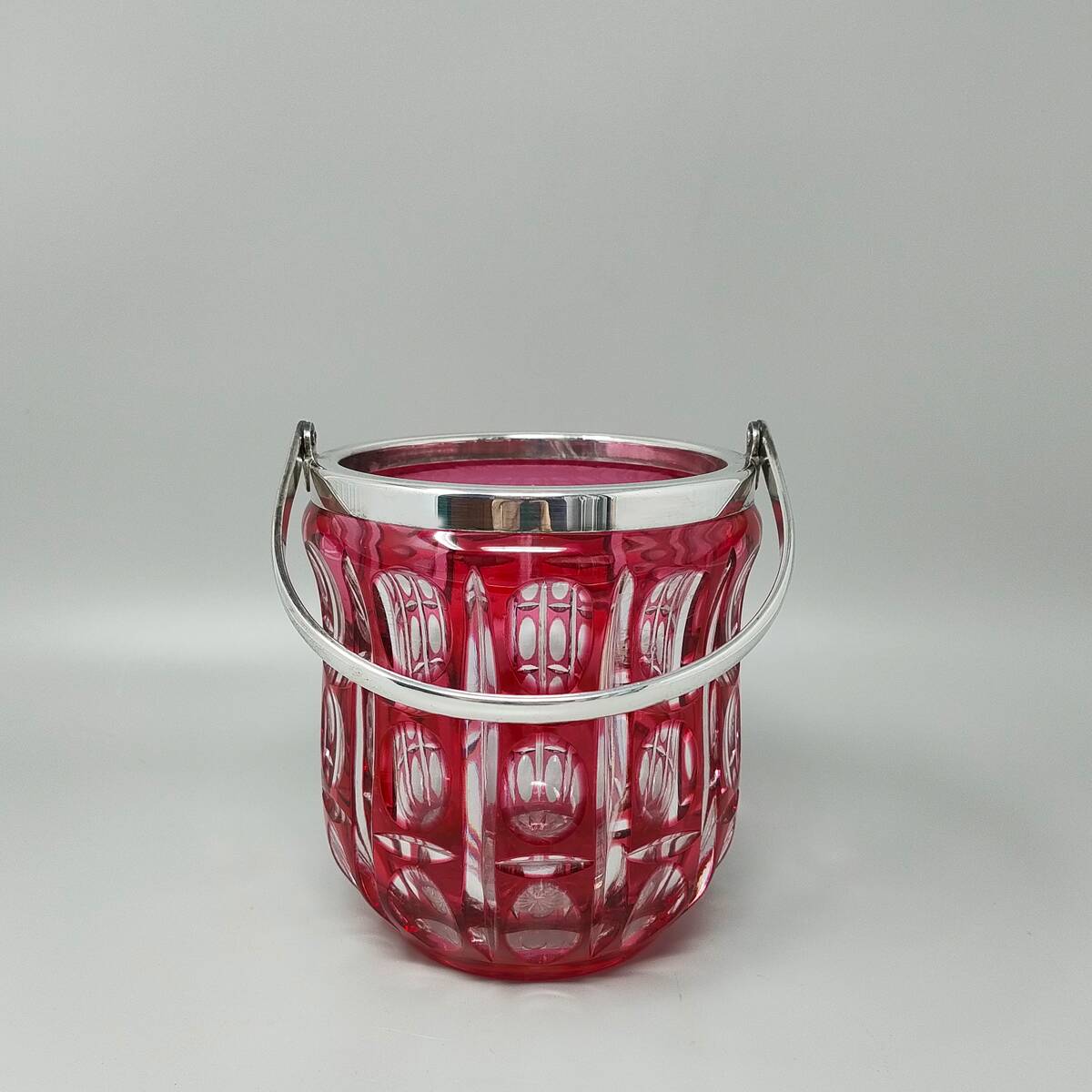 1960s Gorgeous Red Bohemian Cut Crystal Glass Cocktail Shaker With Ice Buck