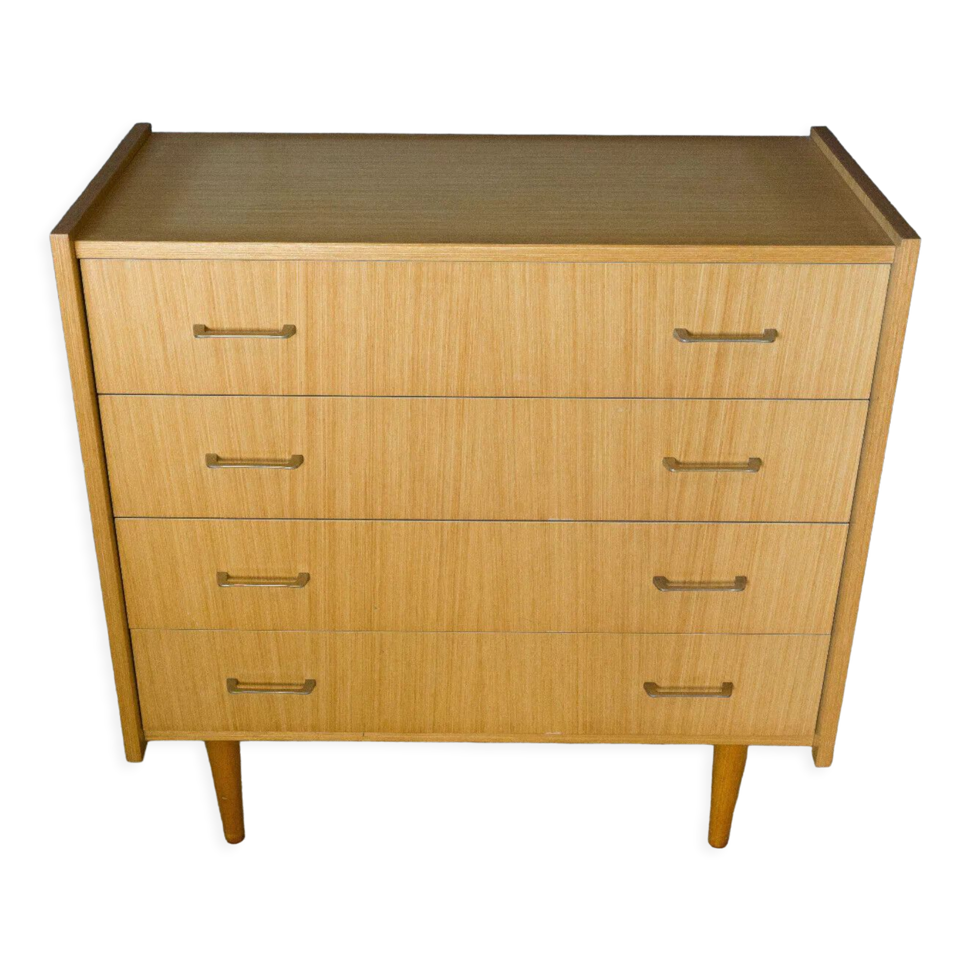Light wood chest of drawers 4 drawers 1960 Spindle legs