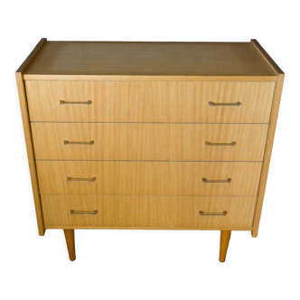 Light wood chest of drawers 4 drawers 1960 Spindle legs