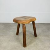 Brutalist tripod stool in solid wood