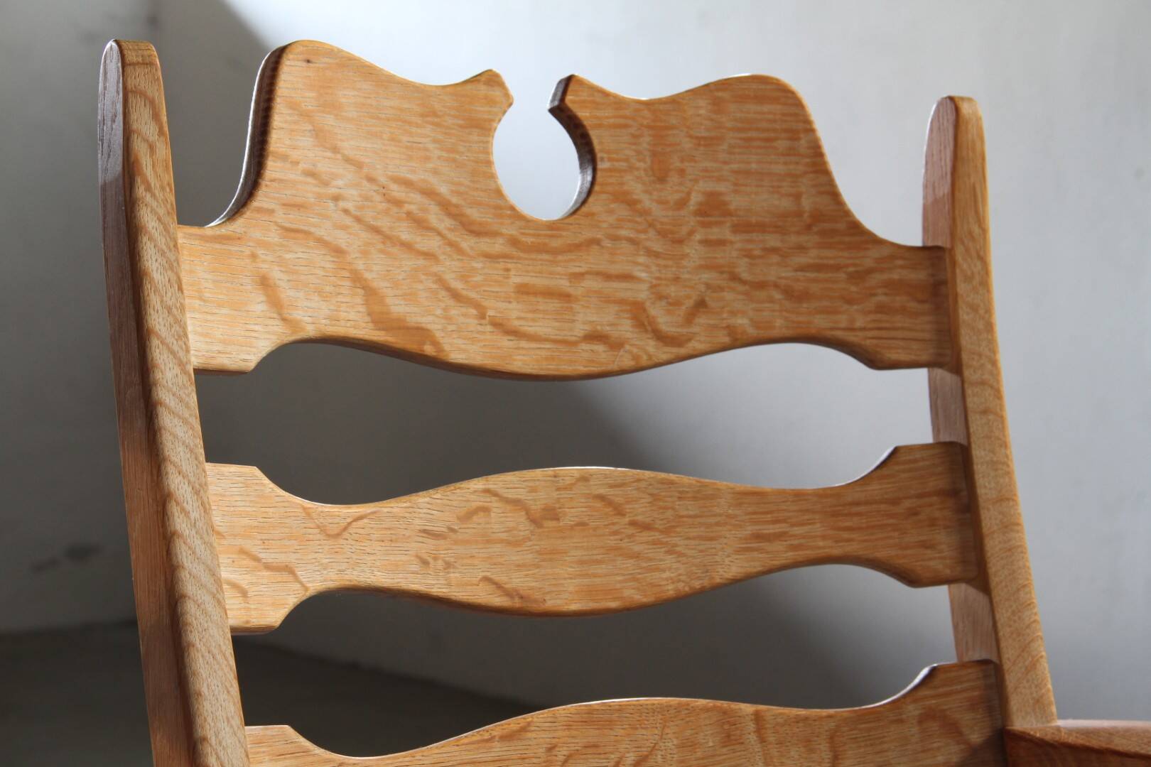 Vintage Brutalist Oak Razorblade Red Striped Armchair by H. Kjærnulf, 1960s