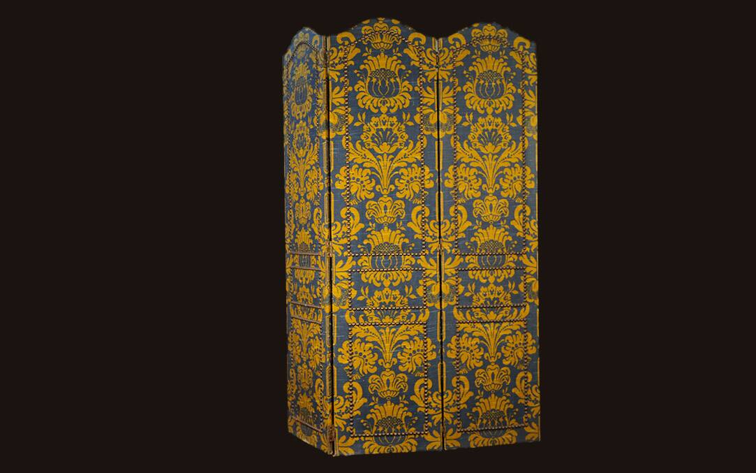 19th century fabric screen and wooden structure