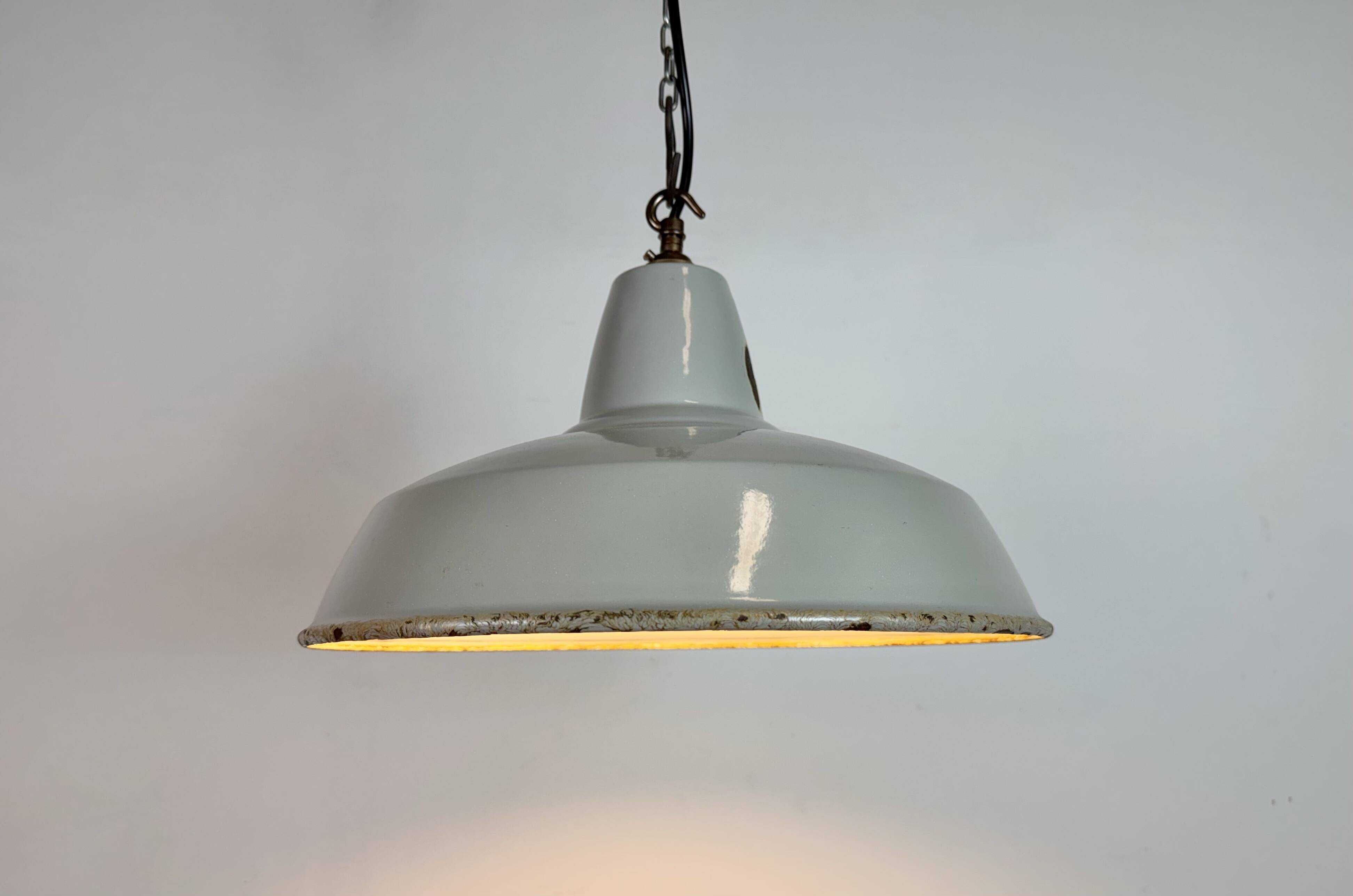 Industrial Grey Enamel Factory Pendant Lamp from Thorlux, 1960s