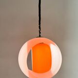 Mid-century Murano Glass White and Orange Suspension model "Eclisse" by Carlo Nason for Mazzega, Ita