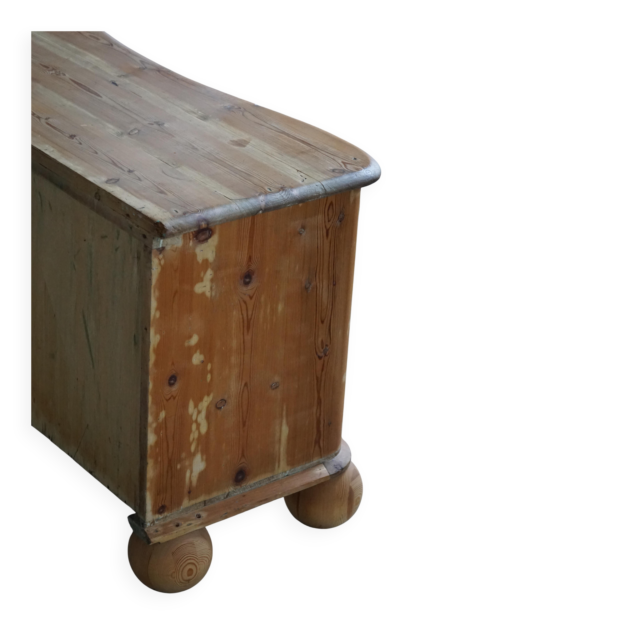 Antique Danish pine commode with ball feet, late 19th century.