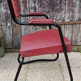 Design armchair, metal and red skai, vintage, 50s