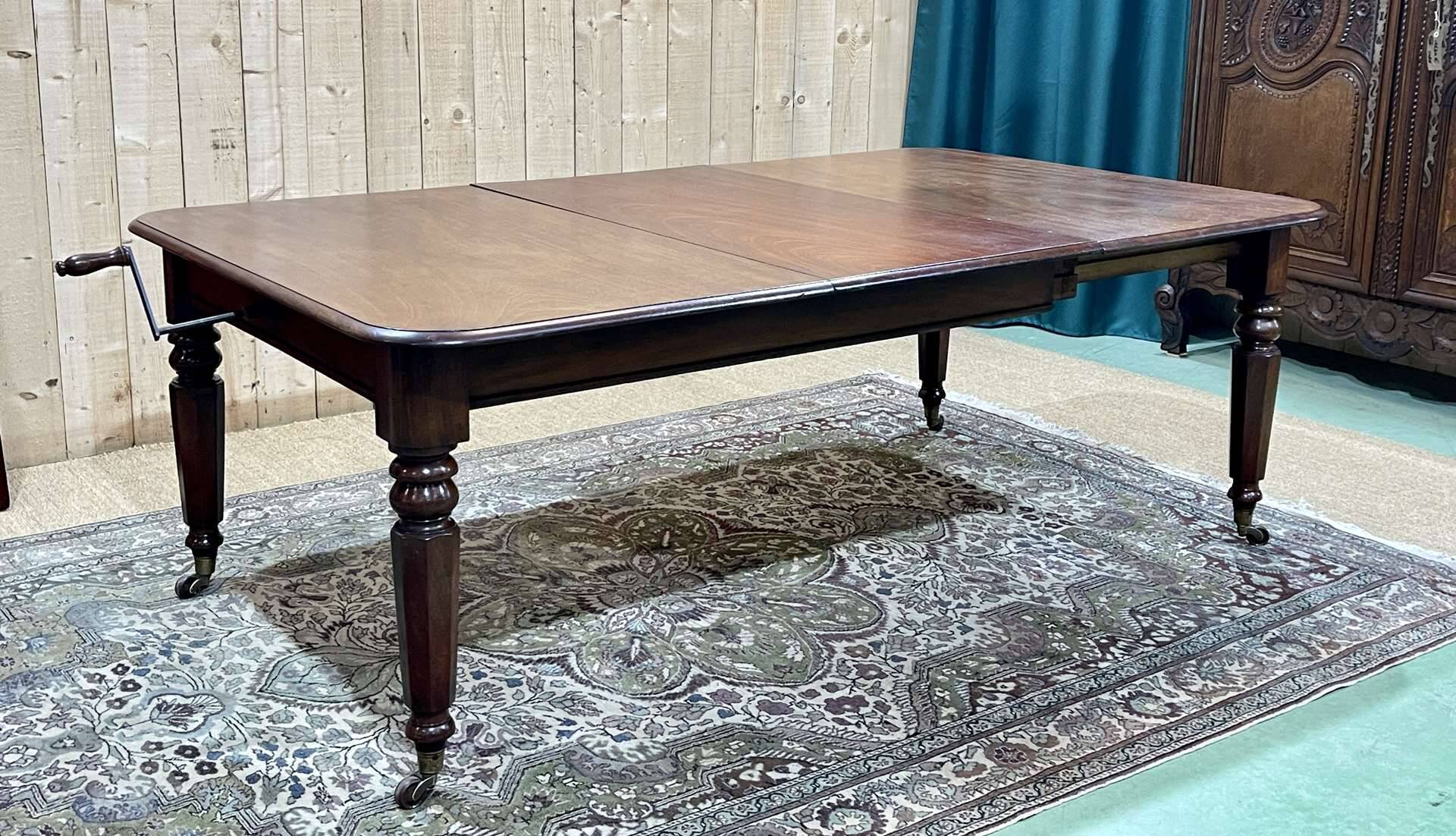 Victorian mahogany table with 2 extensions - 19th century work - Crank system