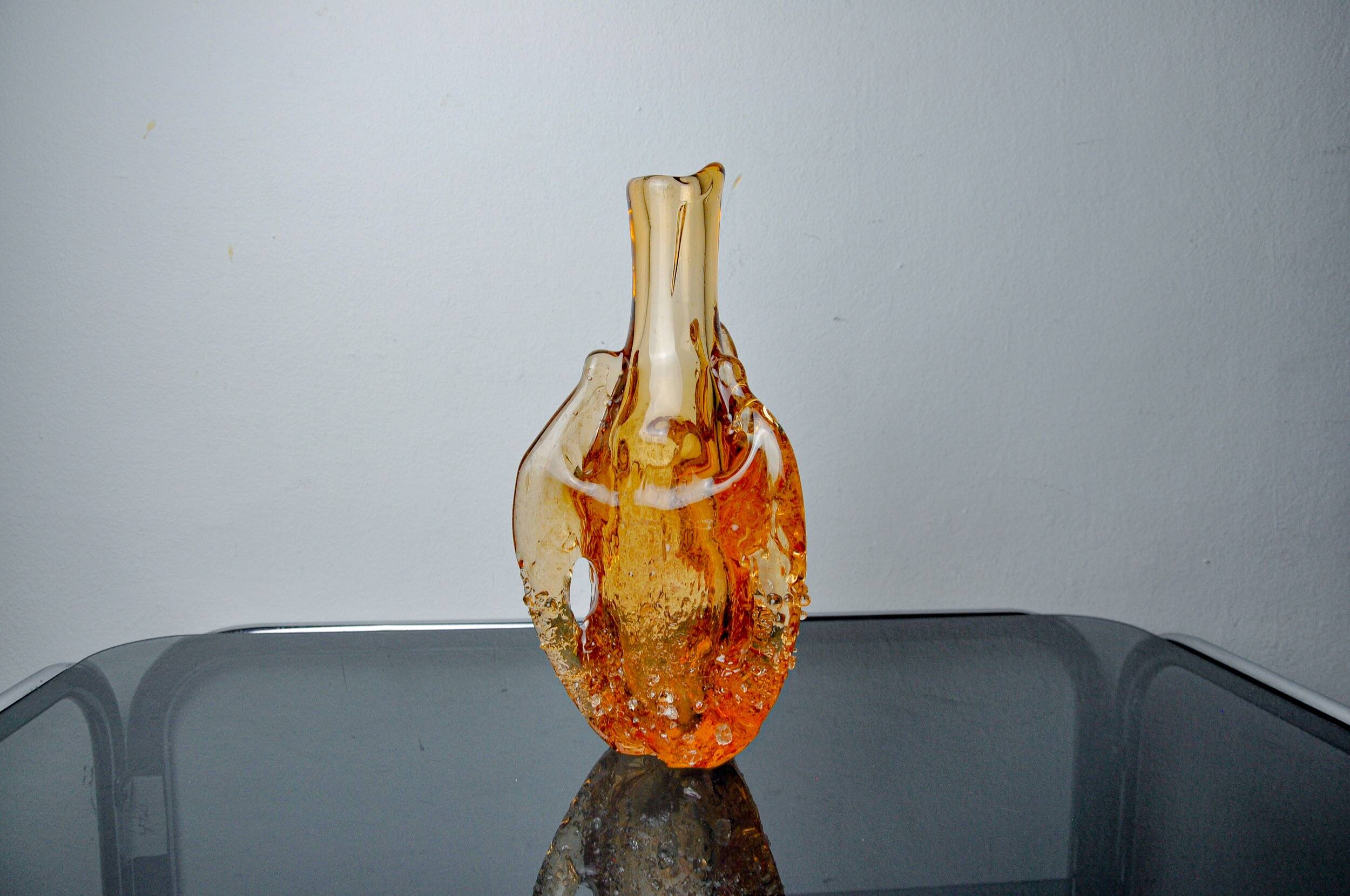 Orange Seguso vase, frosted Murano glass, Italy, 1970