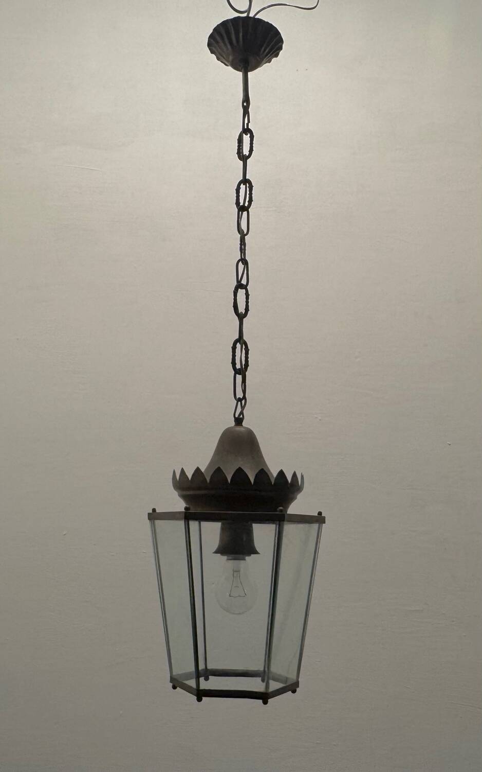Suspension en verre et bronze vintage des années 1950
