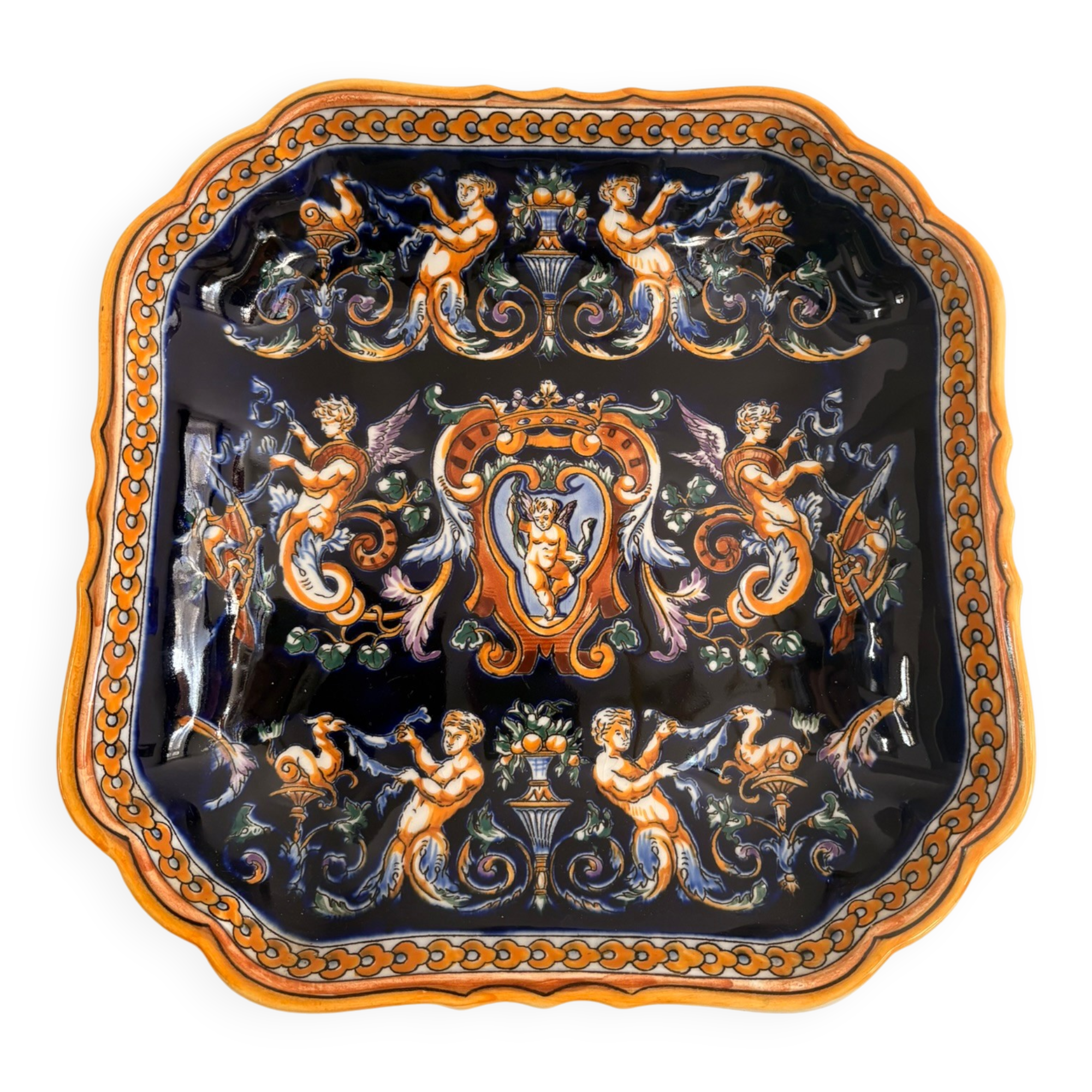 Old Plate Serving Salad Bowl Earthenware Gien Renaissance Angelot Model Made