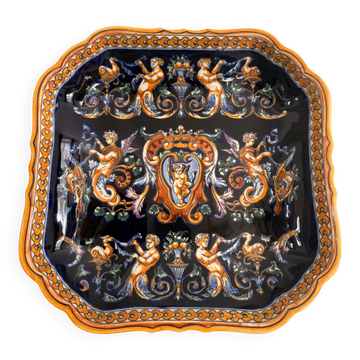 Ancien Plat Service Saladier Faïence Gien Modèle Renaissance Angelot Fait