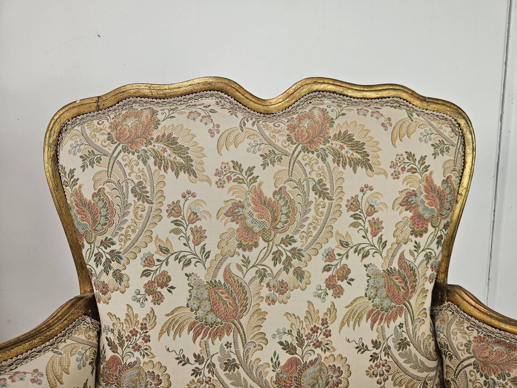 20th Century Italian Baroque Style Bergère Armchairs in Carved and Gilded W