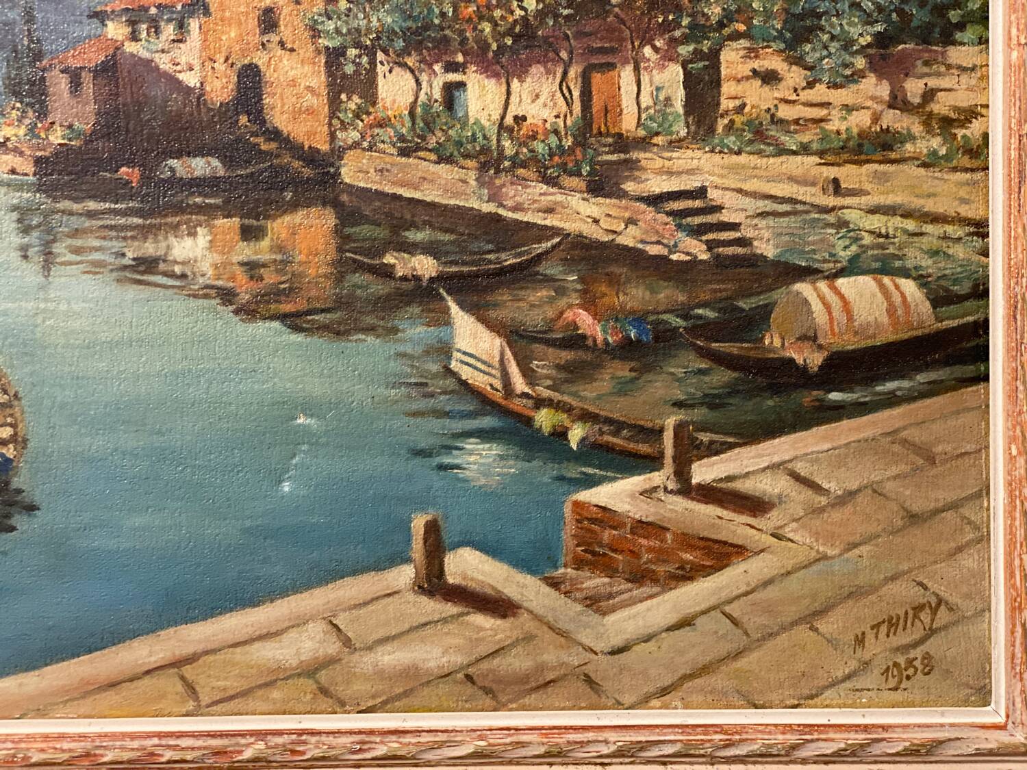 Old oil painting on canvas Gandria Switzerland Italy