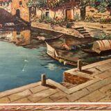 Old oil painting on canvas Gandria Switzerland Italy