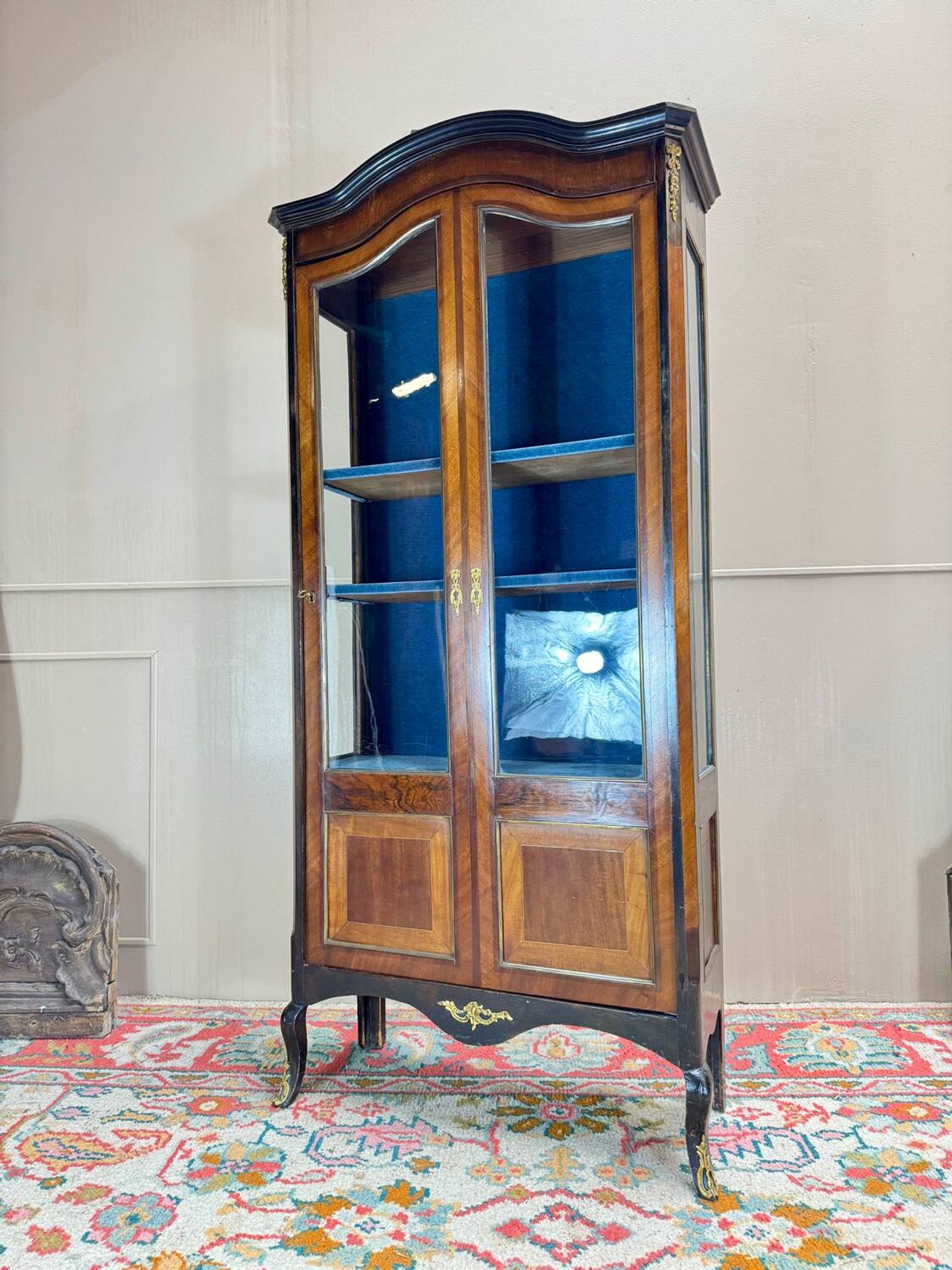 19th Century Transition Style Marquetry and Blackened Wood Display Cabinet