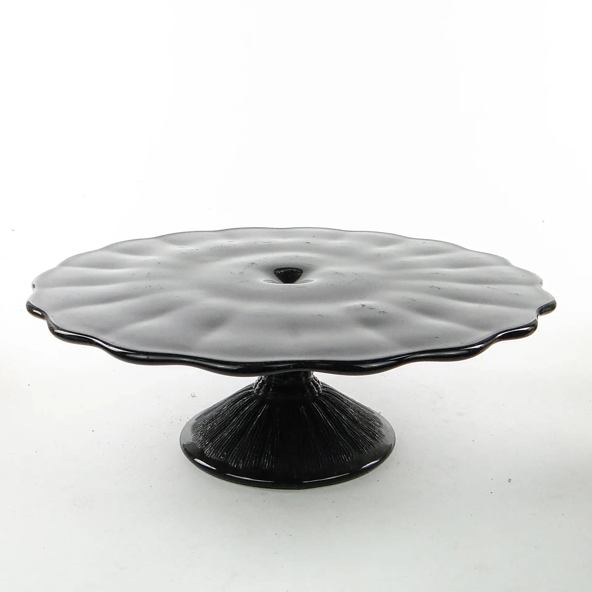Mid-century modern cake stand, black glass, Ząbkowice, Poland, 1970s