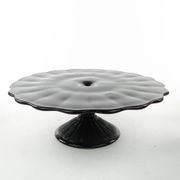 Mid-century modern cake stand, black glass, Ząbkowice, Poland, 1970s