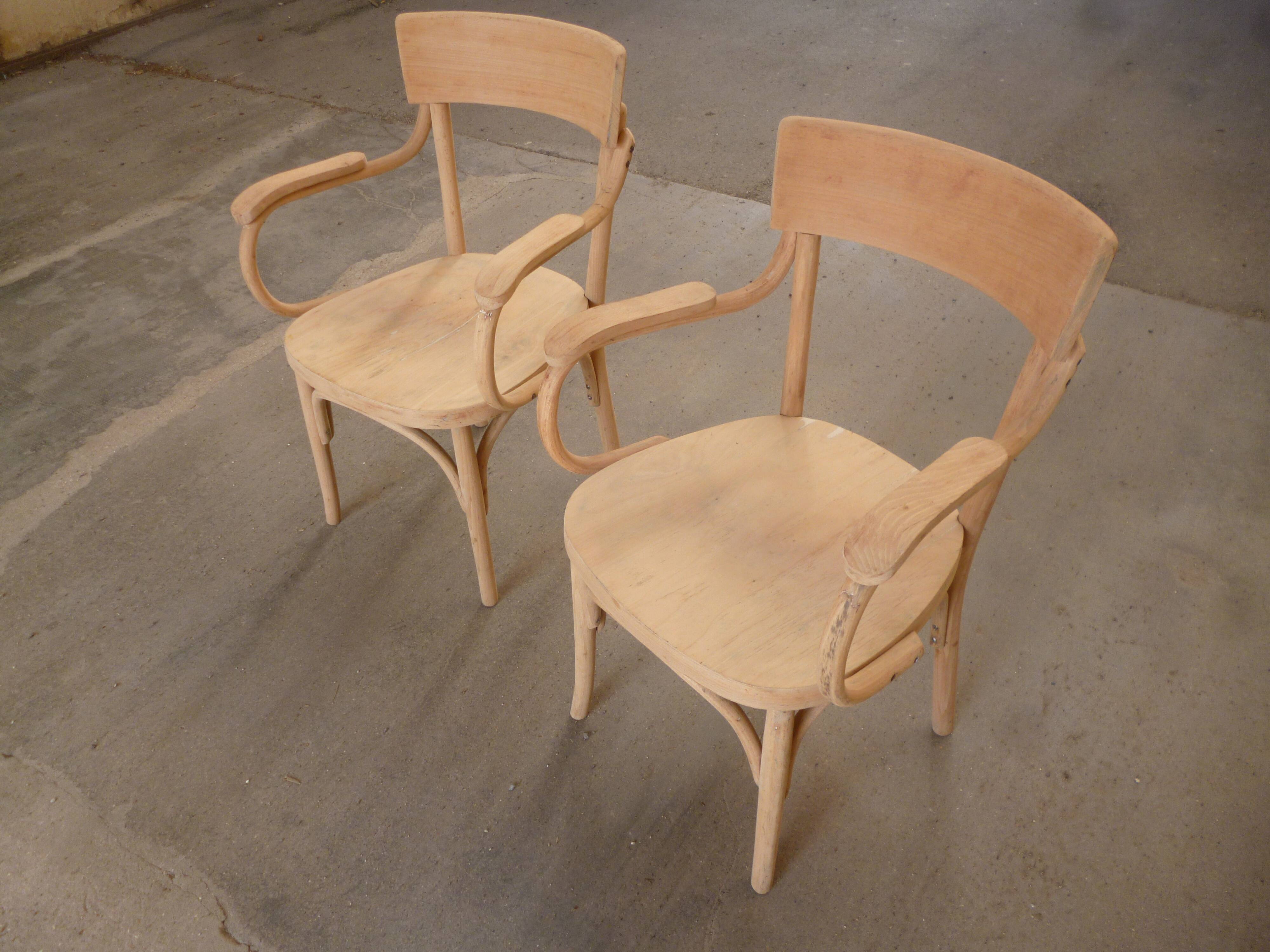 Paire de fauteuil en hêtre et bois courbés