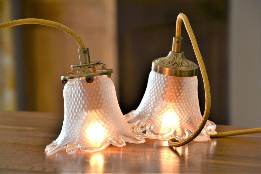 Duo of walkers in glass flowers and yellow cord