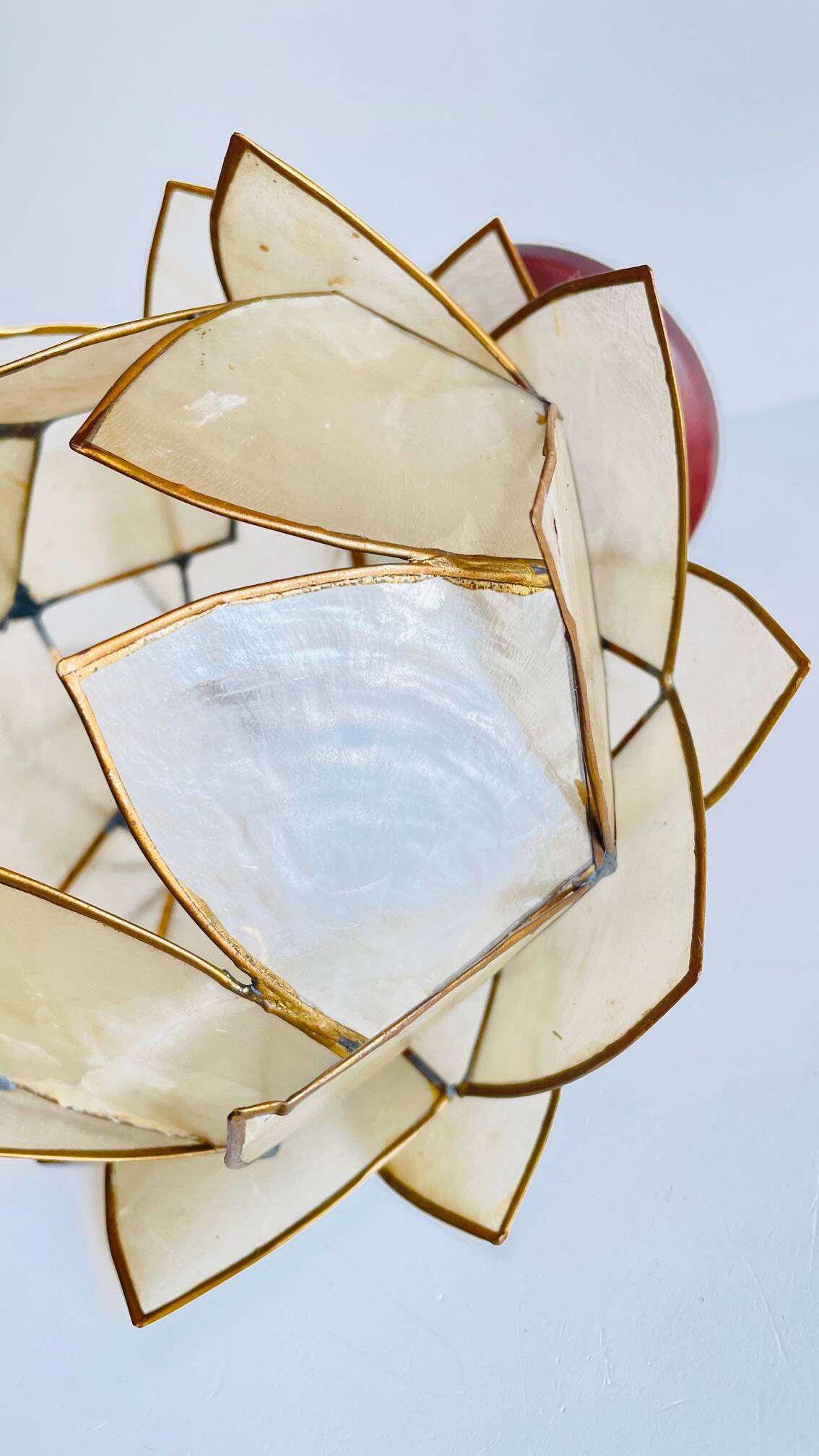 Vintage mother-of-pearl and brass flower wall lamp