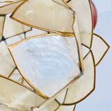 Vintage mother-of-pearl and brass flower wall lamp