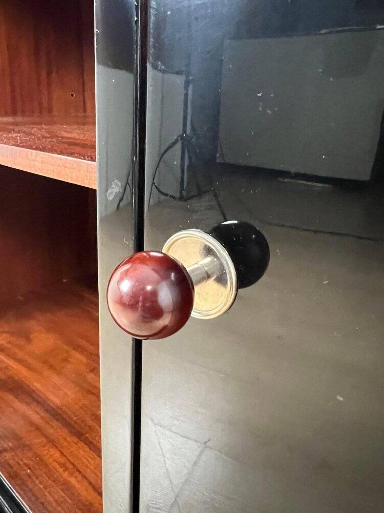 French Art Deco Half Cabinet in Black Lacquer and Mahogany, 1930