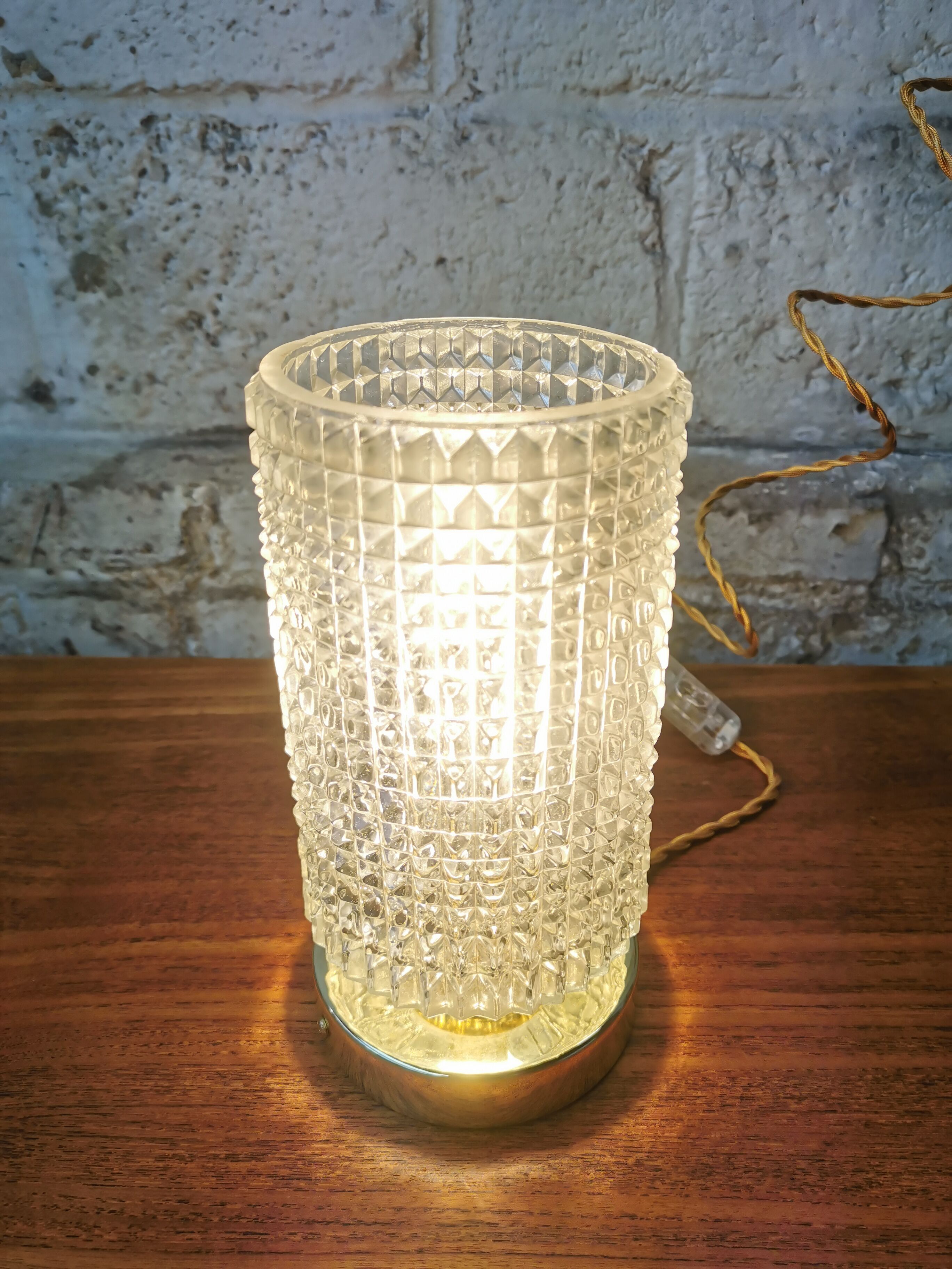 Table lamp with pressed glass globe