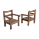 Pair of Mid-Century French Rush Primitive Oak Armchairs