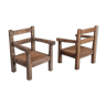 Paire de fauteuils en chêne primitif