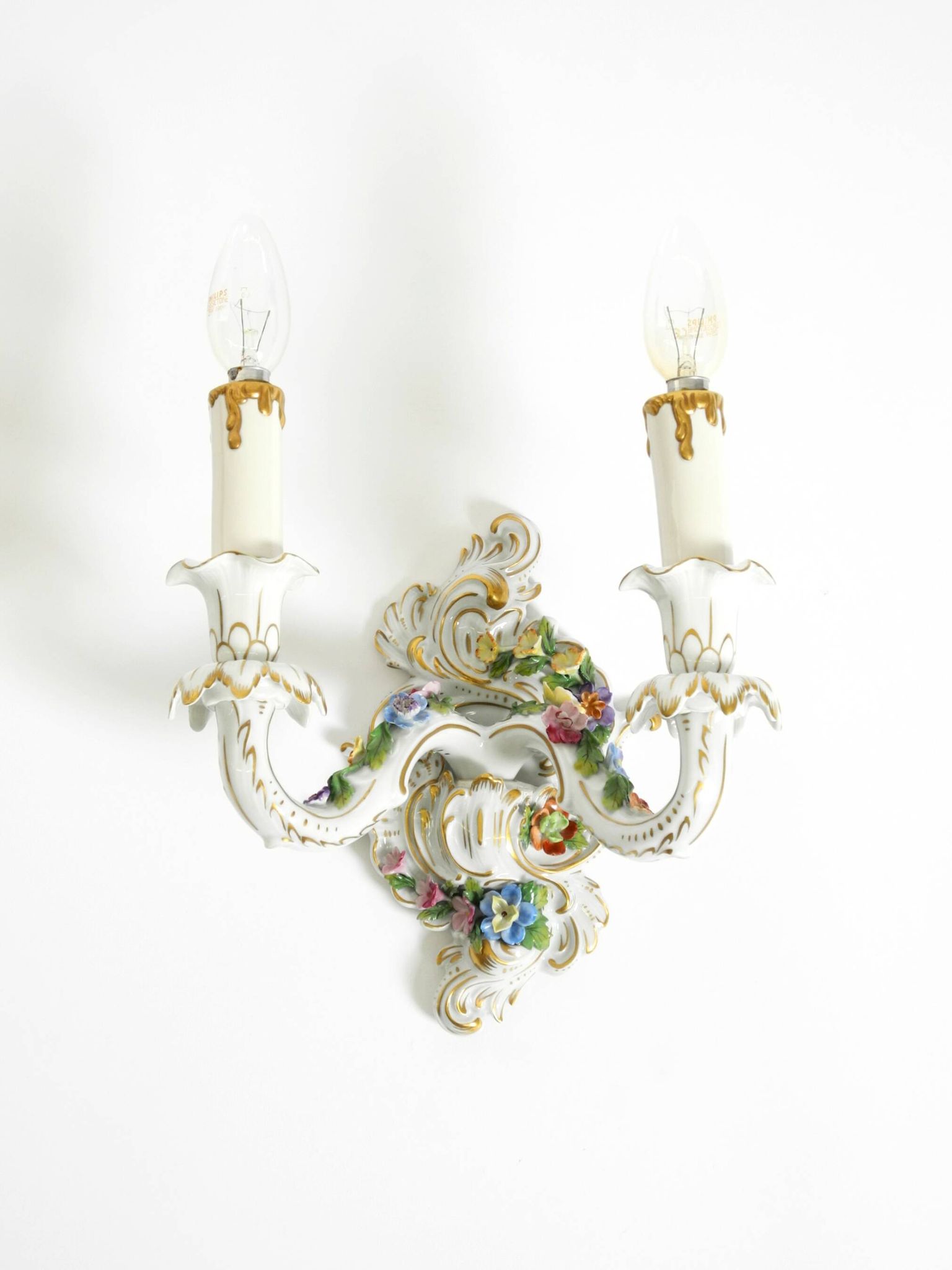Beautiful hand-painted Mid Century porcelain wall lamp
