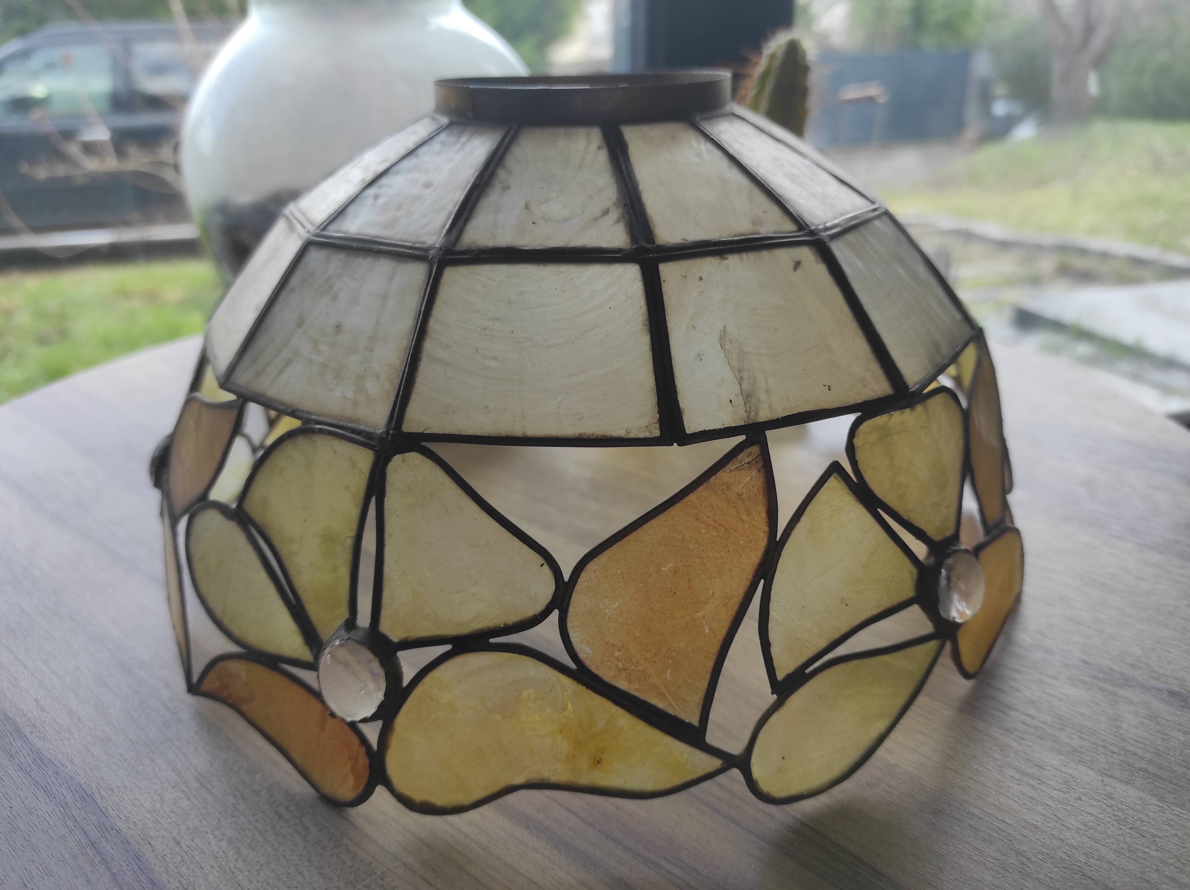 Vintage mother-of-pearl and glass ceiling pendant lampshade