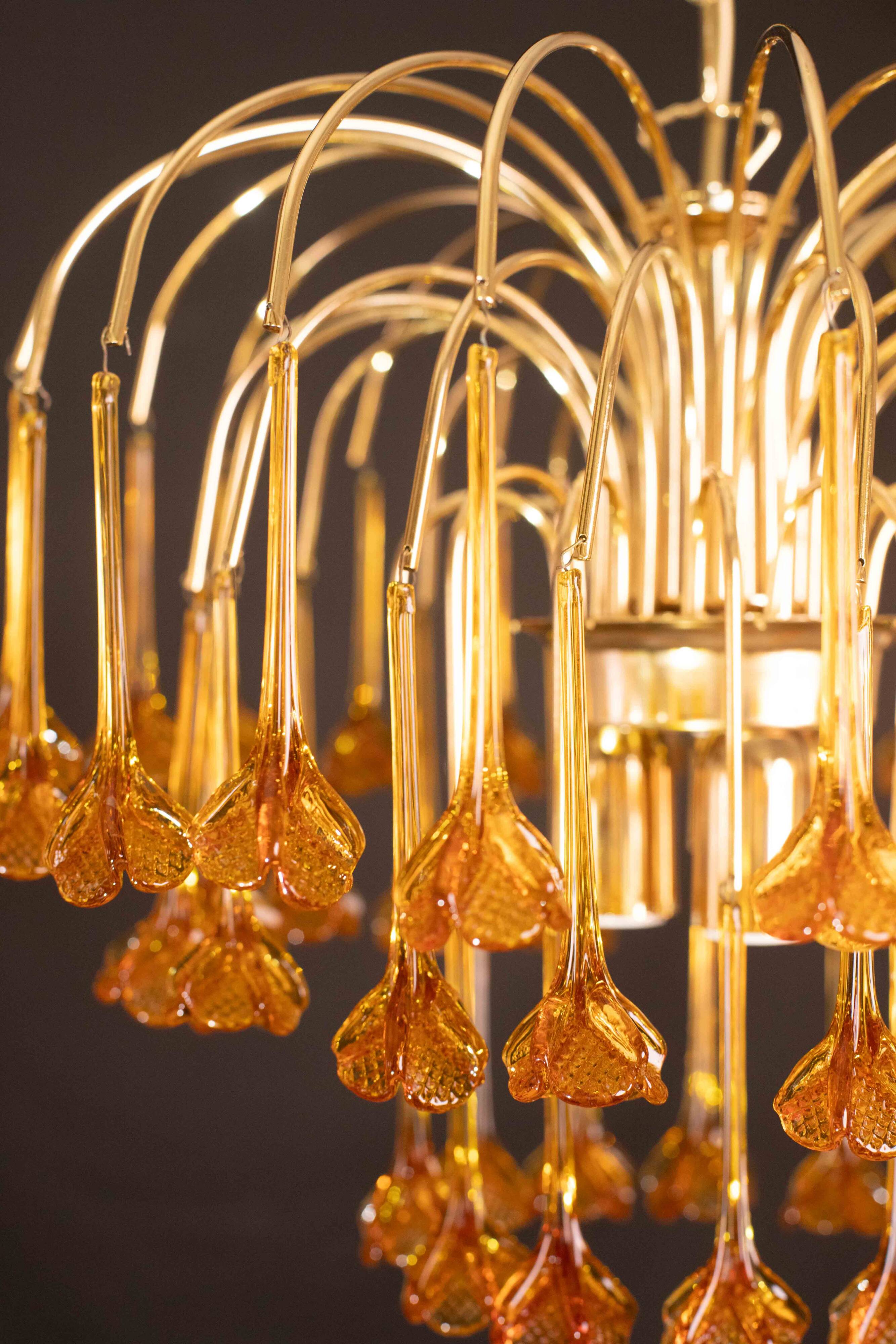 Lustre à fleurs en verre de Murano orange de Marilyn Monroe, années 1970