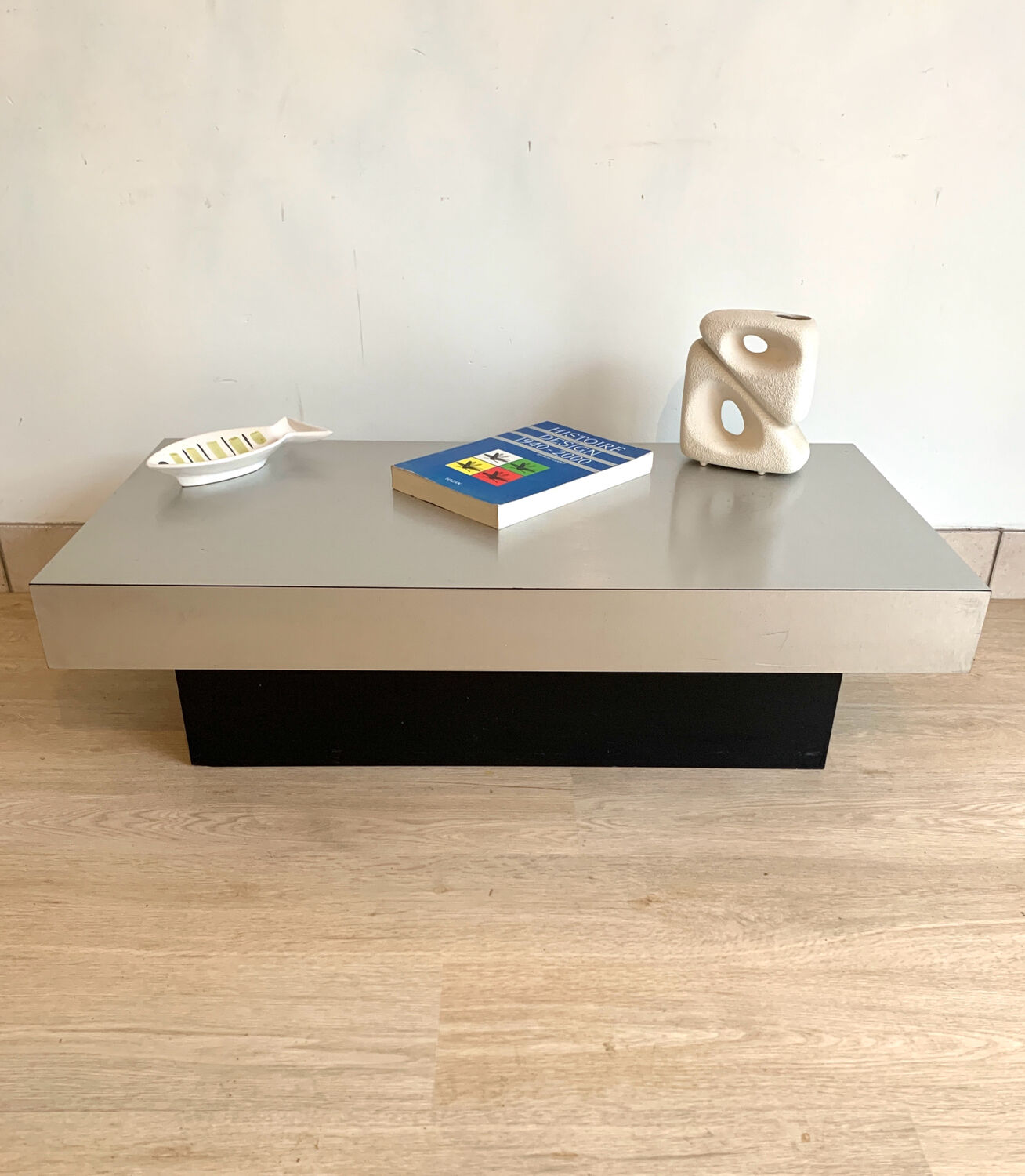 70s coffee table in brushed aluminum