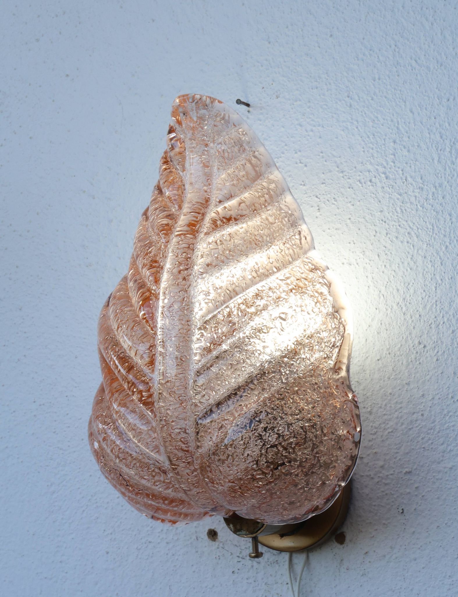 Set of 2 Wall Light Pink colour Murano Glass Leave by Barovier e Toso, 1950