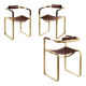 Set of 3 Armchairs, Aged Brass Steel and Dark Brown Leather, Contemporary Style