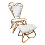 Coiffeuse et tabouret vintage en rotin et bambou