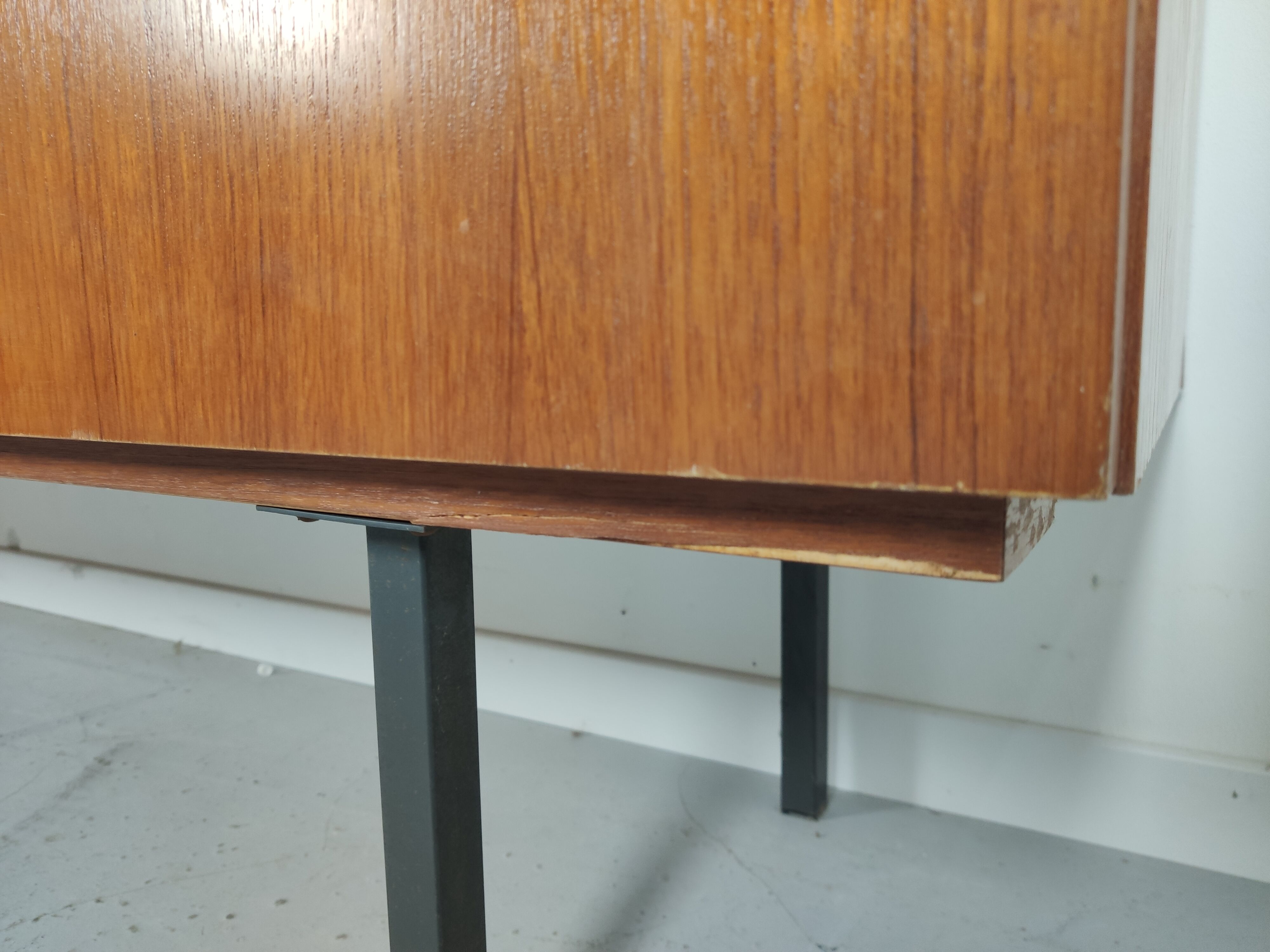 Scandinavian vintage teak and metal long sideboard, 60s