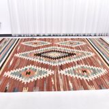 Large Woll Kilim Rug, Red Vintage Turkish kilim carpet 260x360 cm