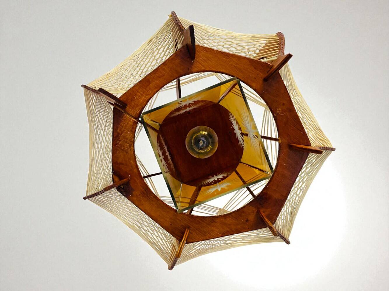 Mid Century wood hanging lamp wooden