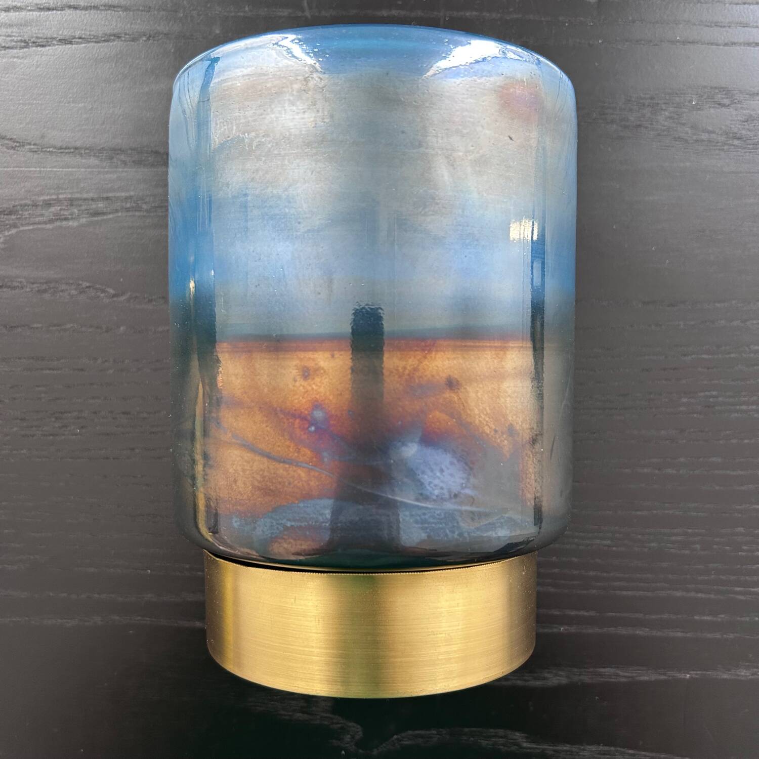 Blue glass and brass tealight holder
