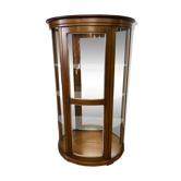 Wooden display case and half-moon mirror