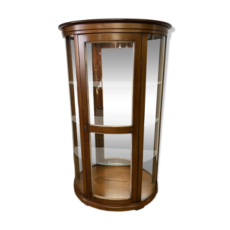 Wooden display case and half-moon mirror