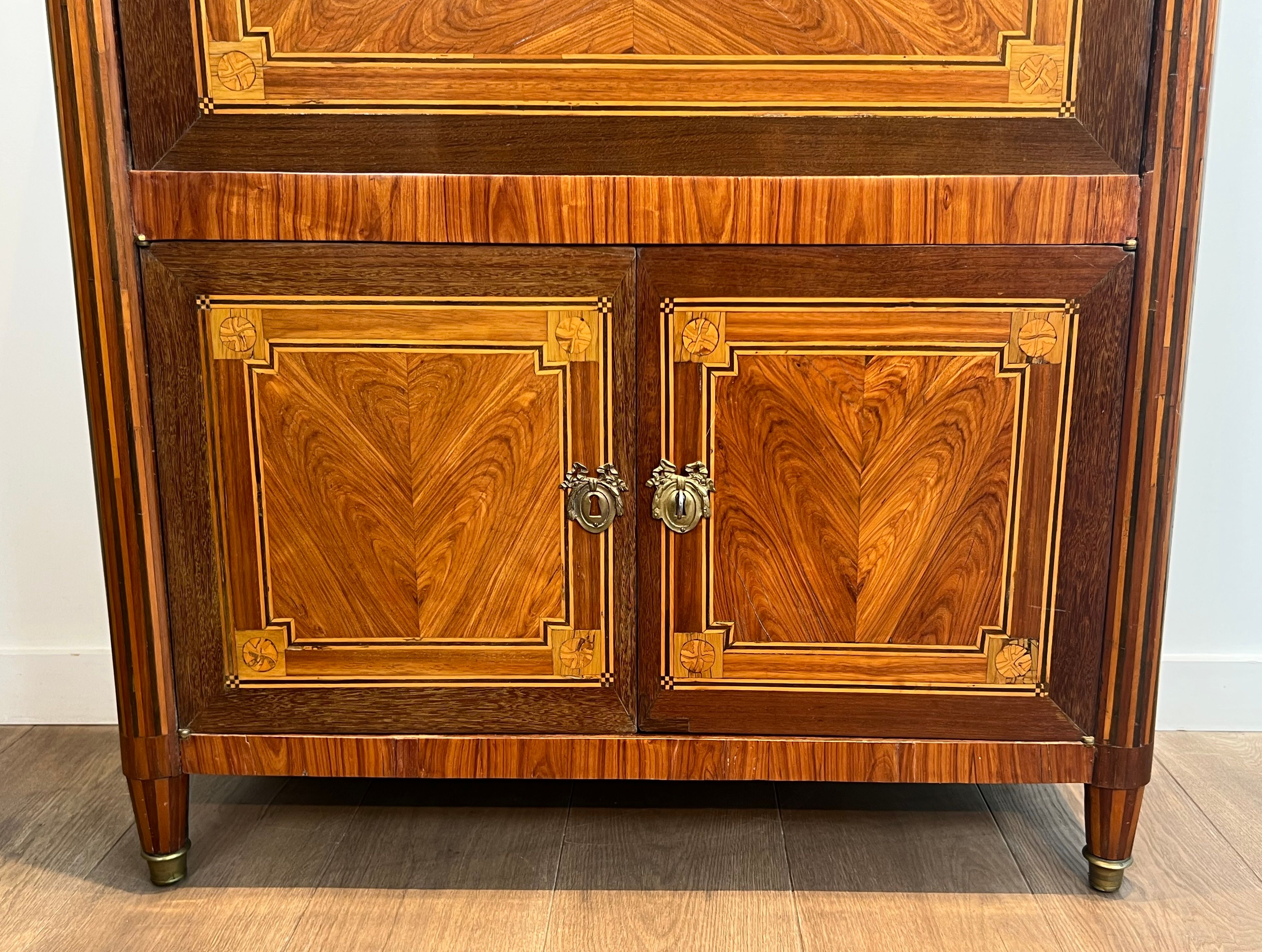 Louis XVI drop-leaf secretary in marquetry with a Carrara marble top.