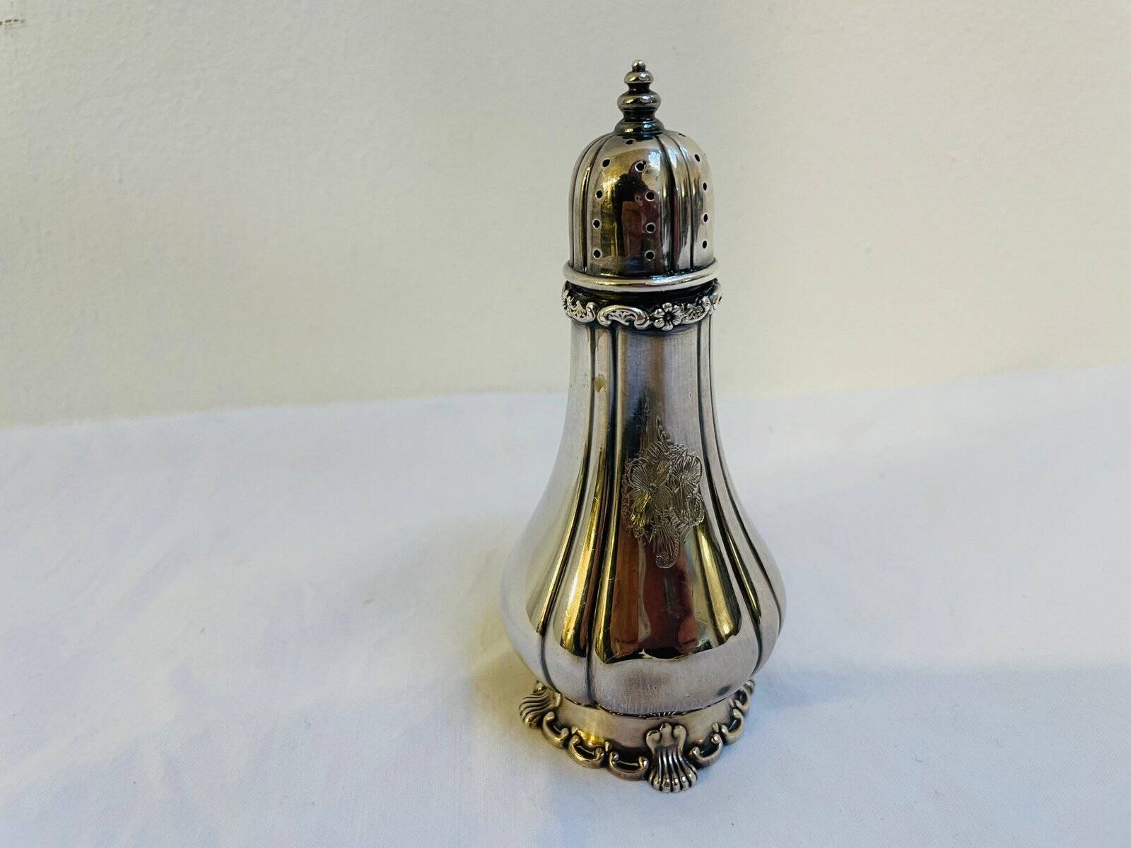 Floral sterling silver salt shaker by Tiffany & Co., 1950s