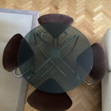 Table basse en métal  chromé et ses 4 poufs