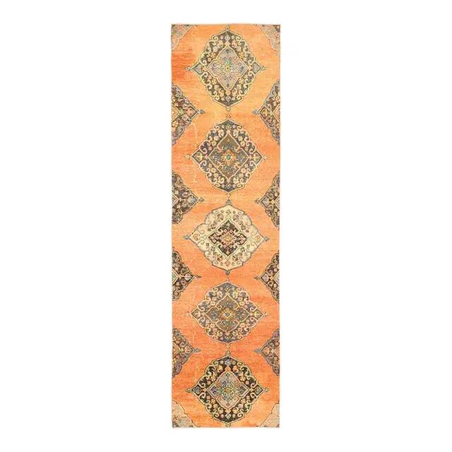 1970s Vintage Turkish Hand-Knotted Wool Cotton Orange Runner Rug 88x337