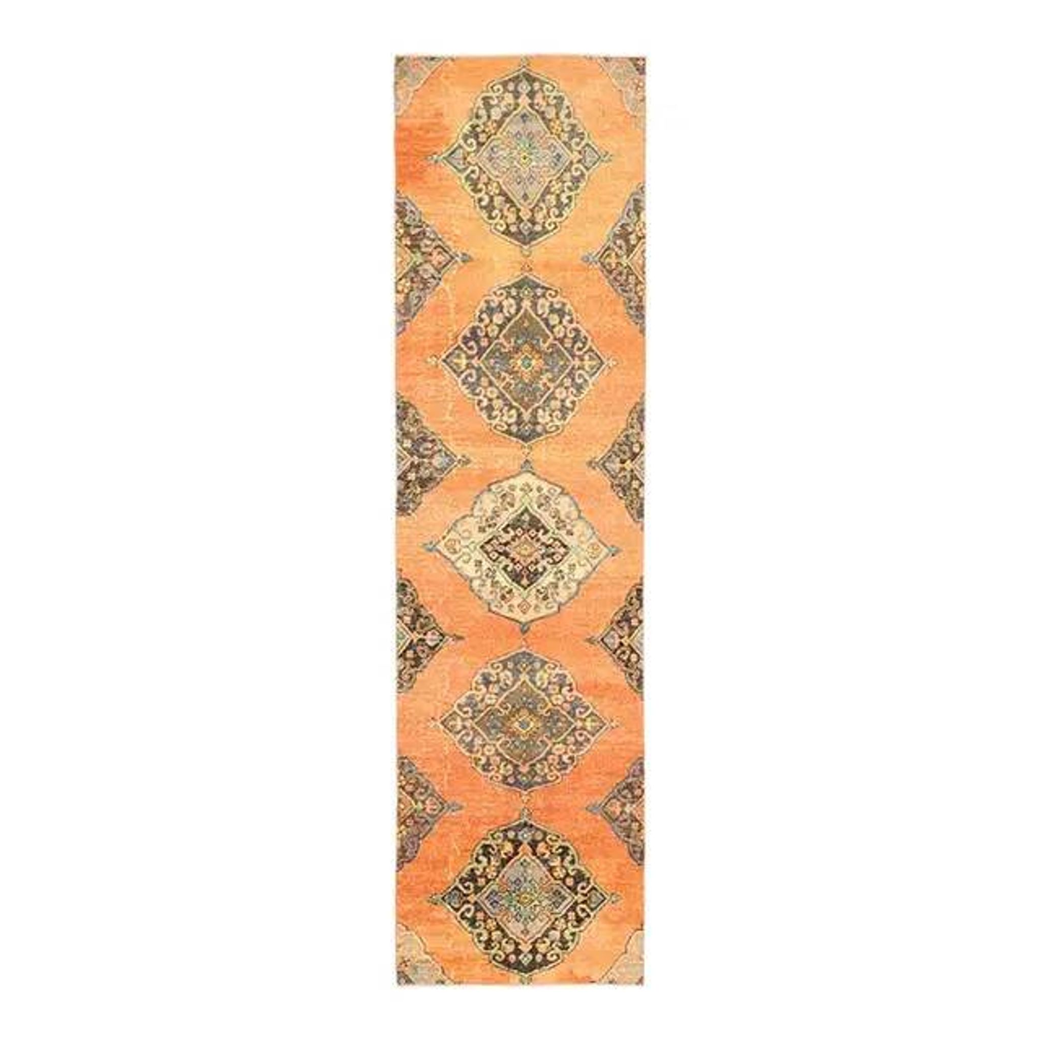 1970s Vintage Turkish Hand-Knotted Wool Cotton Orange Runner Rug 88x337